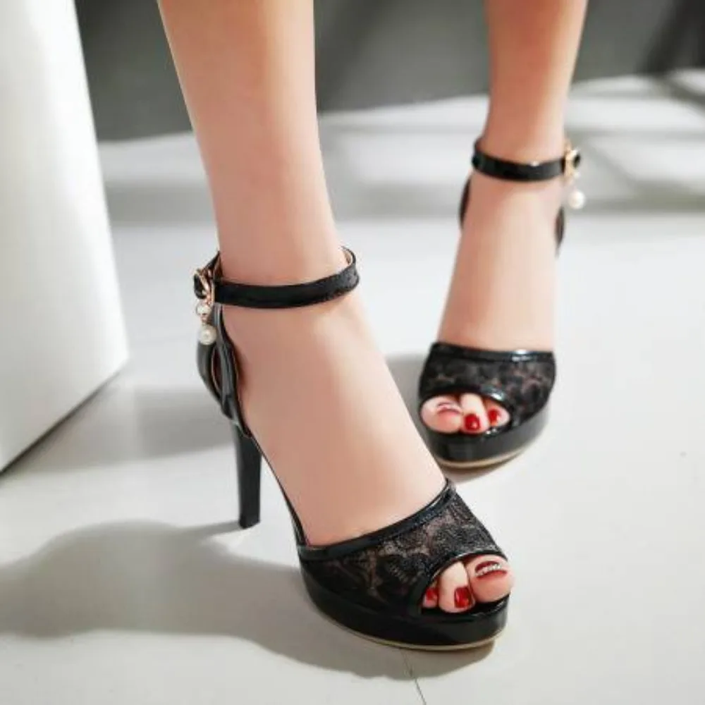 Sexy Women Sandals Peep Toe Stiletto 8.5cm Platform Breathable Mesh Big Size 44 45 46 Buckle Strap Fashion Shoes view 5