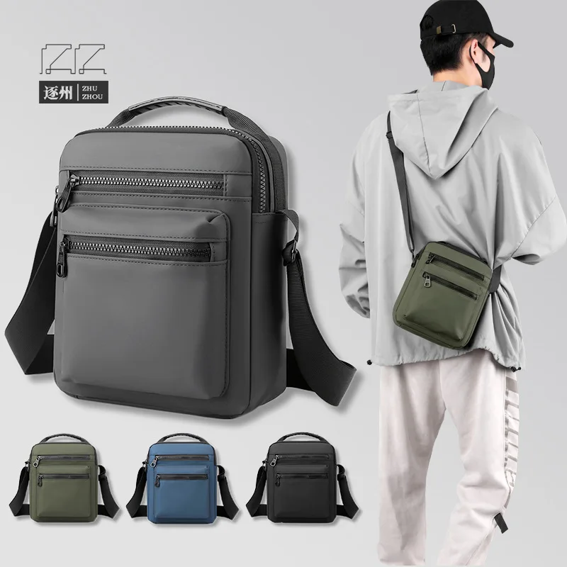 Simple, casual, durable shoulder bag with large capacity, multiple pockets, waterproof leather film fabric, crossbody bag