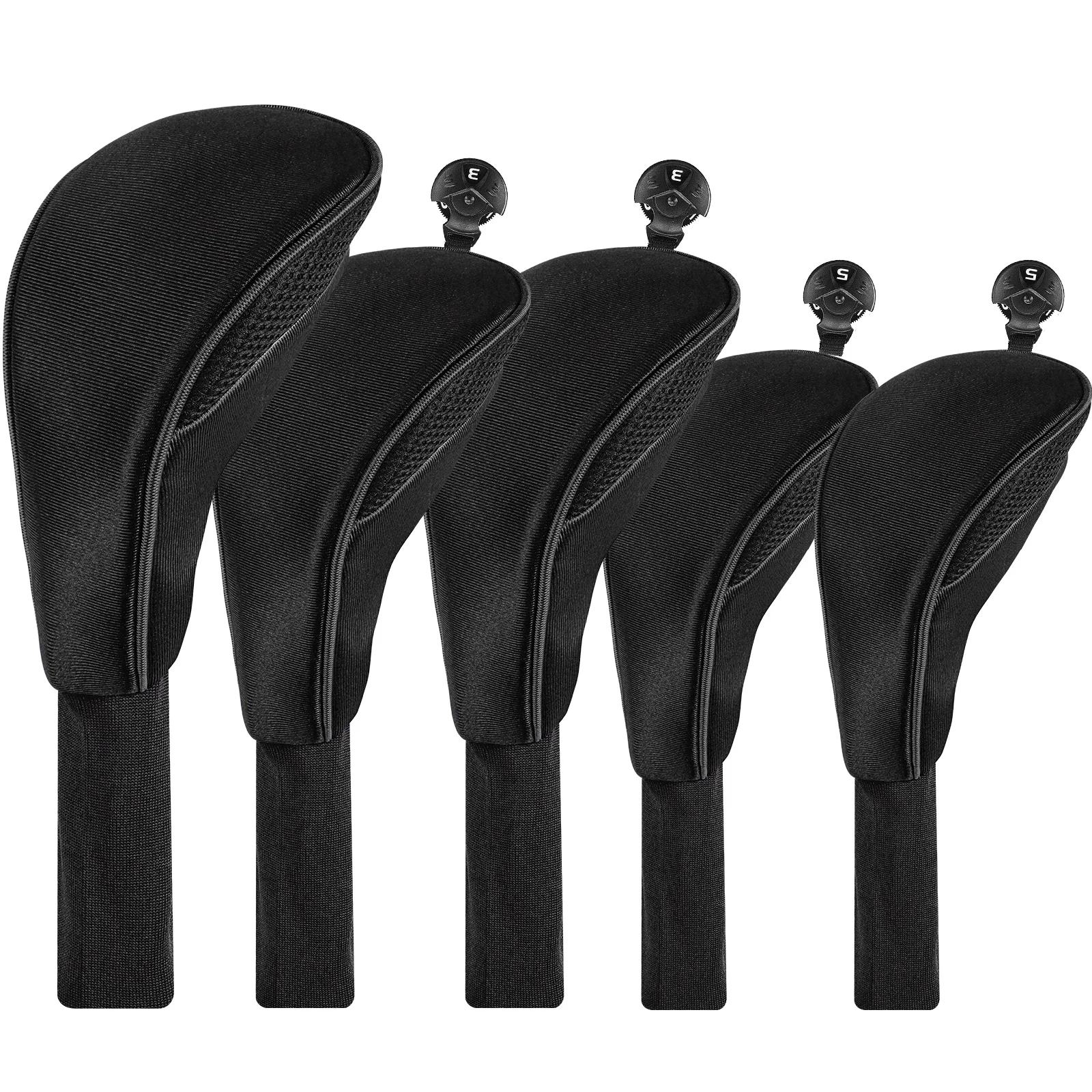 5pcs Golf Club Head Covers for Woods Driver Fairway Hybrid, Long Headcover Interchangeable Accessories