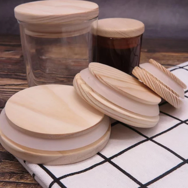 Silica Gel Circle Seal Up Cover Pine Wood Cover Flower Wooden Lids Wood Cover Seal Up Cani Storage Jar Handmade Candle Cup Lid