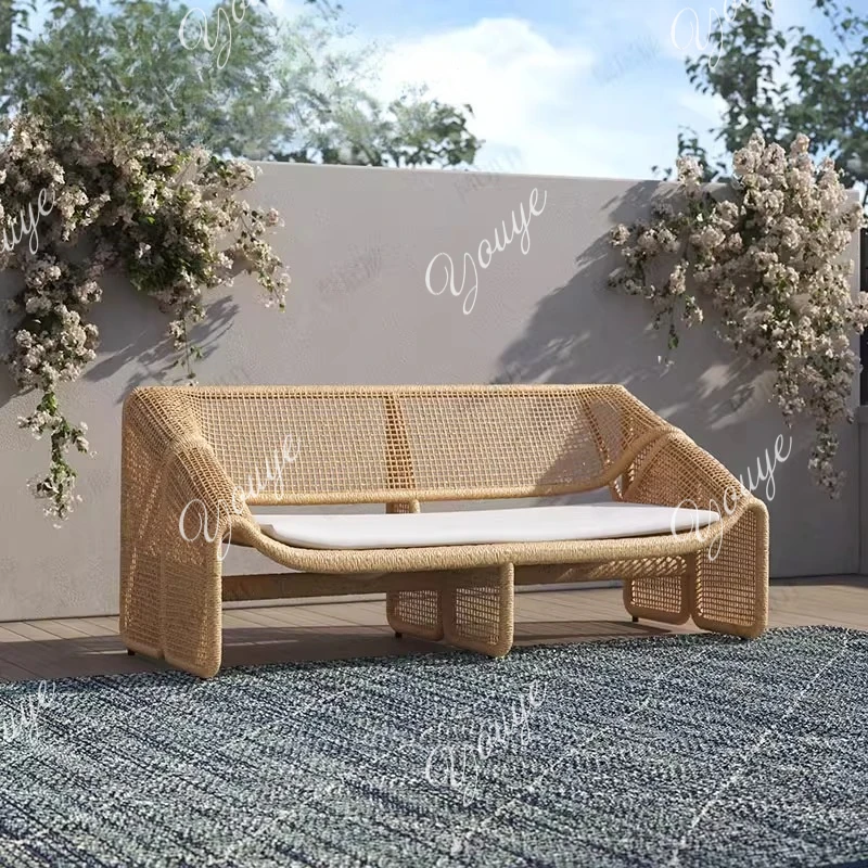 

Outdoor double sofa rattan leisure courtyard waterproof balcony recliner living room small rattan chair furniture