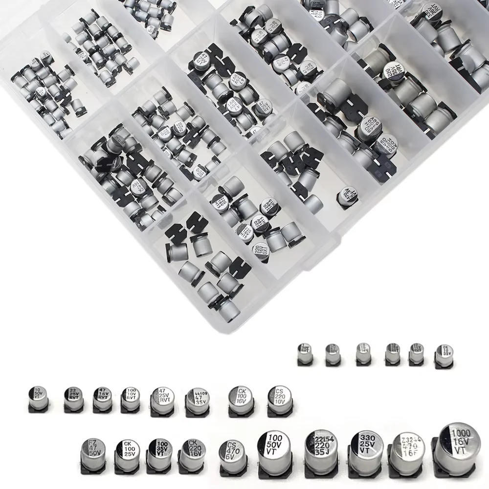 400個 24種類 SMDアルミ電解コンデンサキット 1μF - Capacitor Kit Assortment のレビューと価格