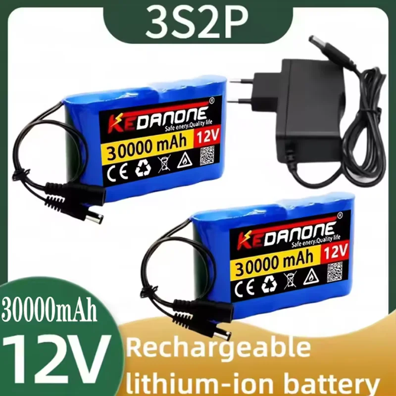 

12V 30000mah Portable 3S2P 18650 RechargeableLi-Ion lithium battery12v For LED Lamp LightBackup Powe Etc+ C