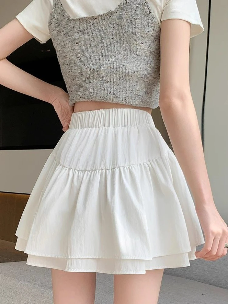 Elegante Damesrok Zomer Nieuwe Strik Pluizige Halfbody Rok Slank Hoge Taille Een Woord Elastische Taille Cake Korte Rok Koreaanse Mode