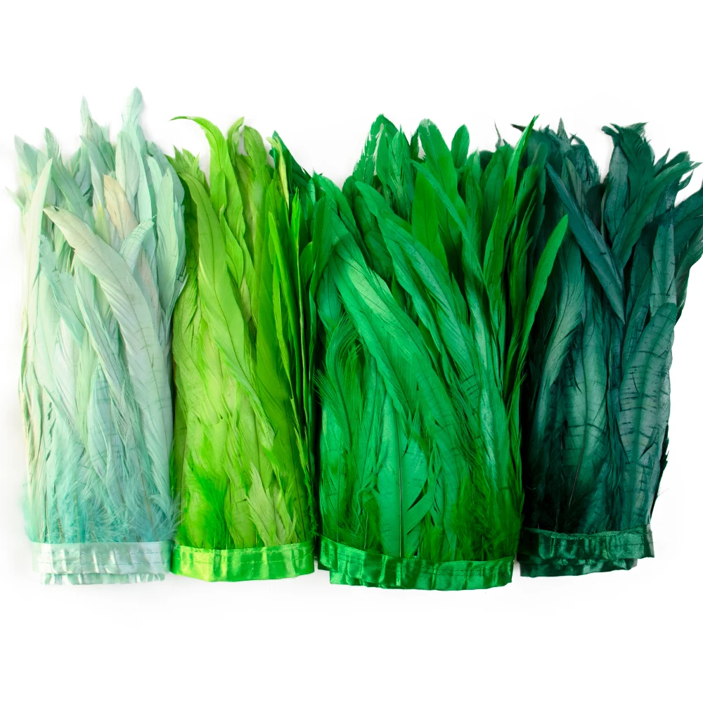Natural Rooster Tail Feather Trim Fringe 25-30cm Sewing Ribbon Strung for Dress Skirt Costume Carnival Wedding Party DIY Decor