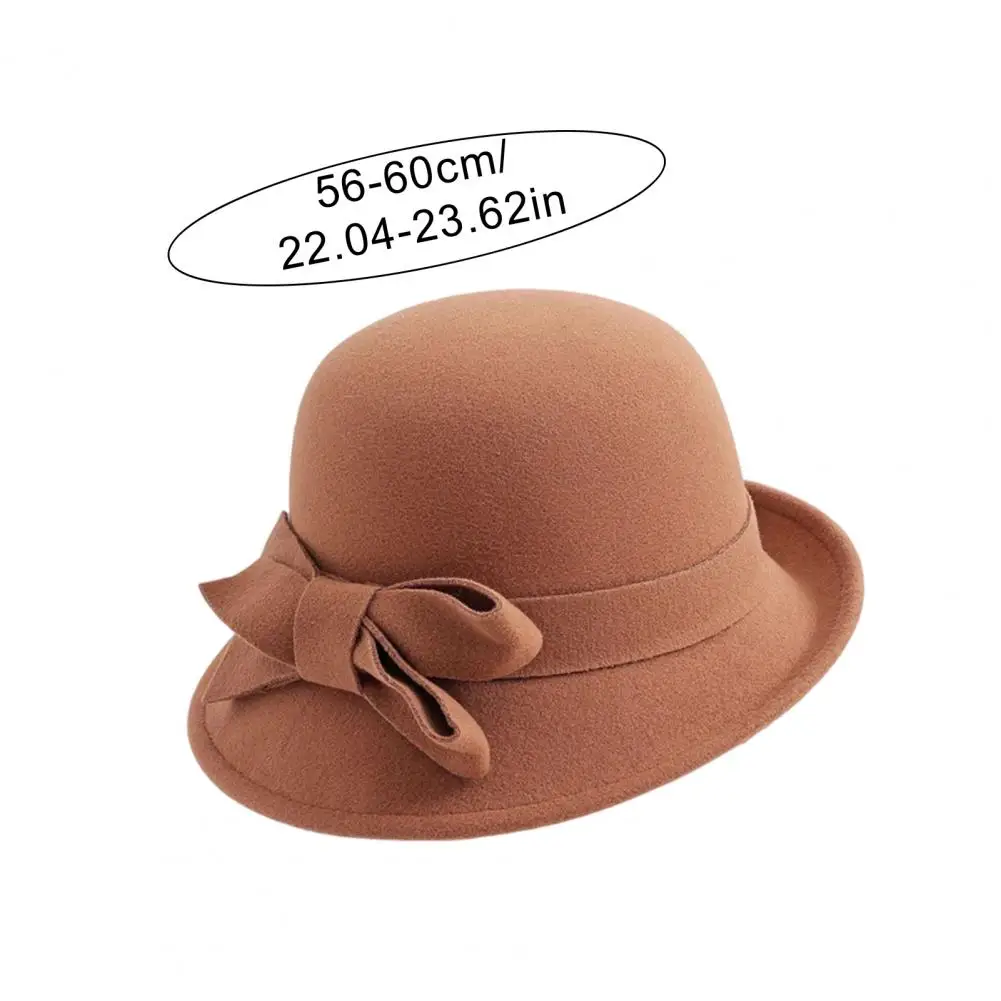المرأة بنما قبعة أنيقة بنما قبعة خمر ورأى الصوف قبعة بحافة مع القوس للنساء أنيقة الخريف الشتاء فيدورا لحفل الزفاف #2