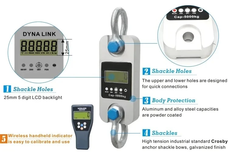 Highly Accurate Force Gauge Heavy Duty Scale LCD Digital Load Cell Shackles Weight Wireless Electronic Dynamometer Dynalink