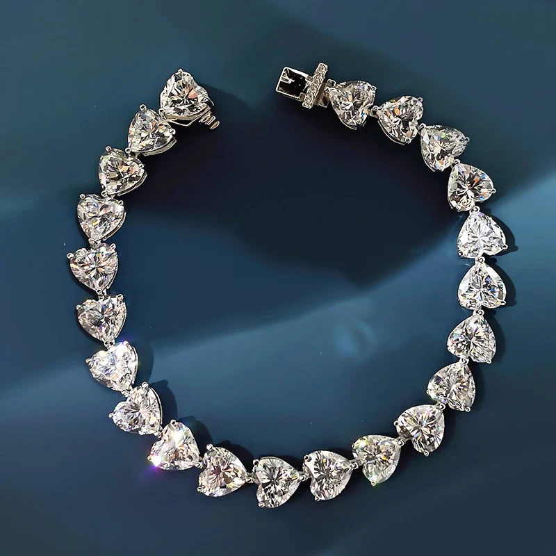 New S925 Silver Bracelet Full Diamond Heart Bracelet 7*7 Fashion Jewelry Lady 5A Zircon Factory Direct Sales