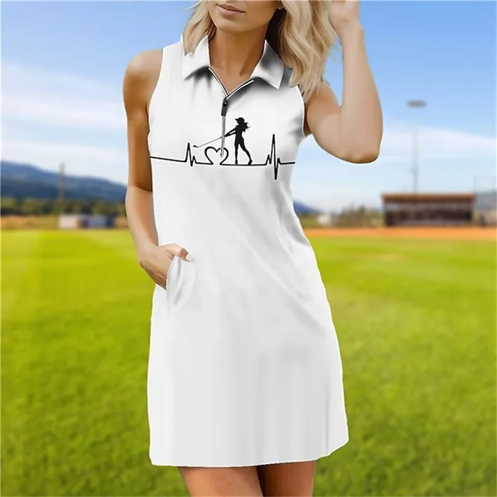 New Women\'s Summer Tennis Dress Golf Dress Breathable Quick Dry Moisture Wicking Sleeveless Dress Tennis Outfit Zipper Printed