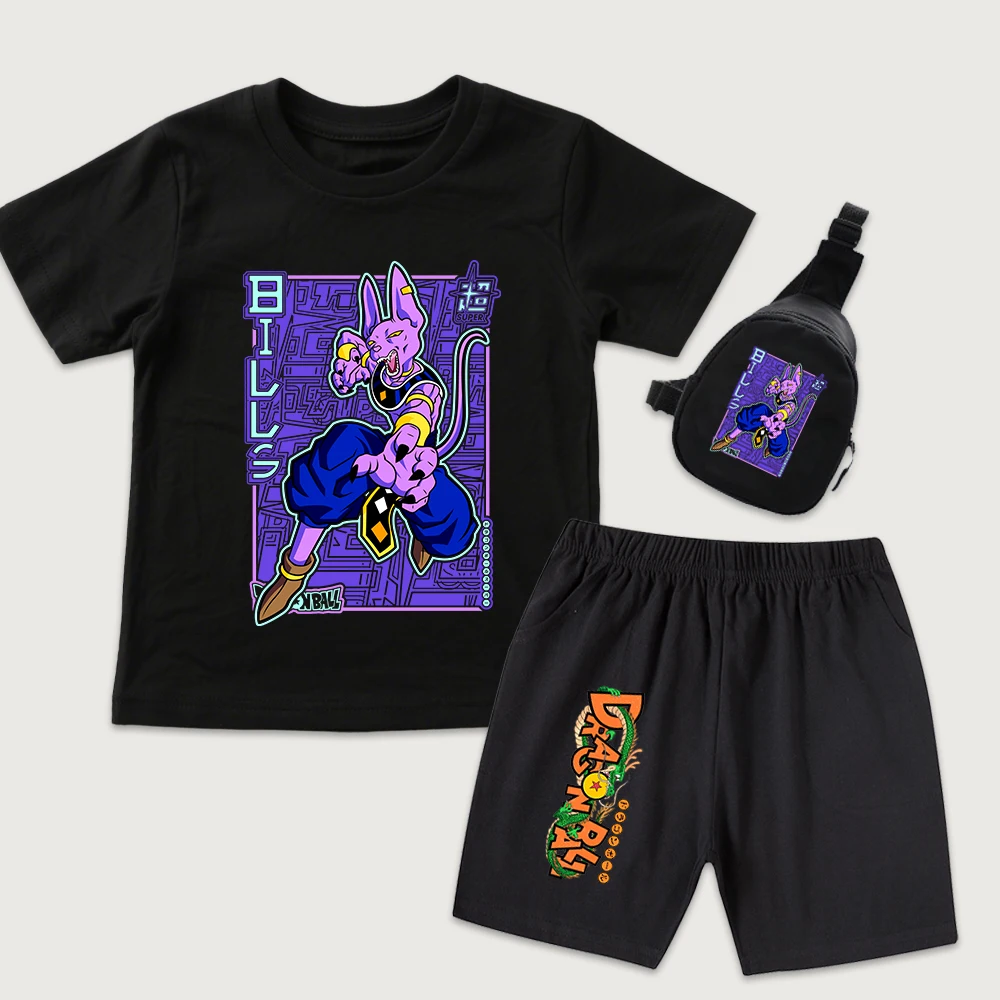 Dbz Bills Print Kids Cotton T Shirt Shorts Mini Chest Bag 3pcs Set Boys Girls Casual Summer Outfit