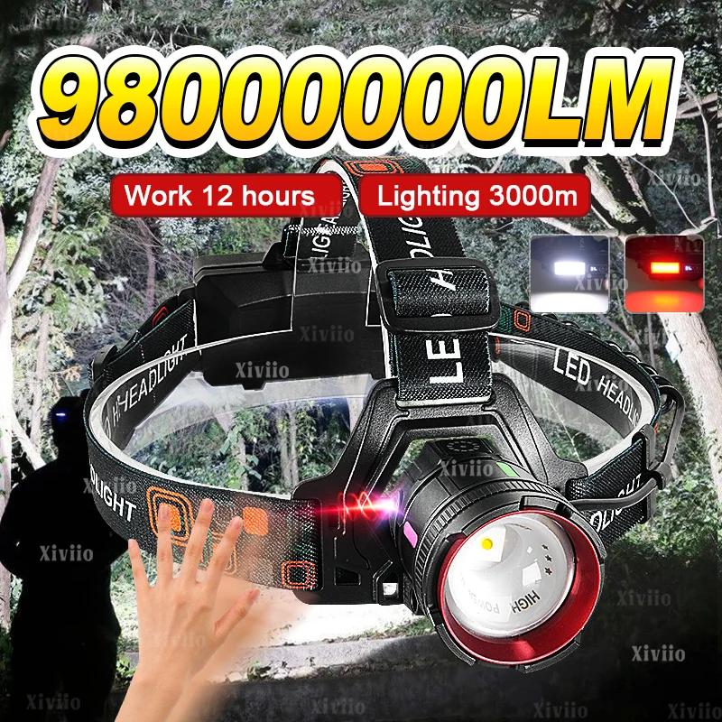 

98000000LM Сильный световой фара высокой мощности светодиодная голова фонарь белый лазерный фара дальнего расстояния аккумуляторный флуоресцентный кемпинг голова фонарь