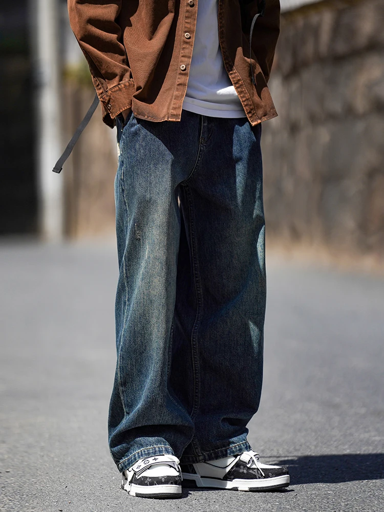 

Retro American Waed Men's Straight Leg Jeans Casual Loose Wide Leg Pants Spring Autumn Cotton Denim Youth Faion