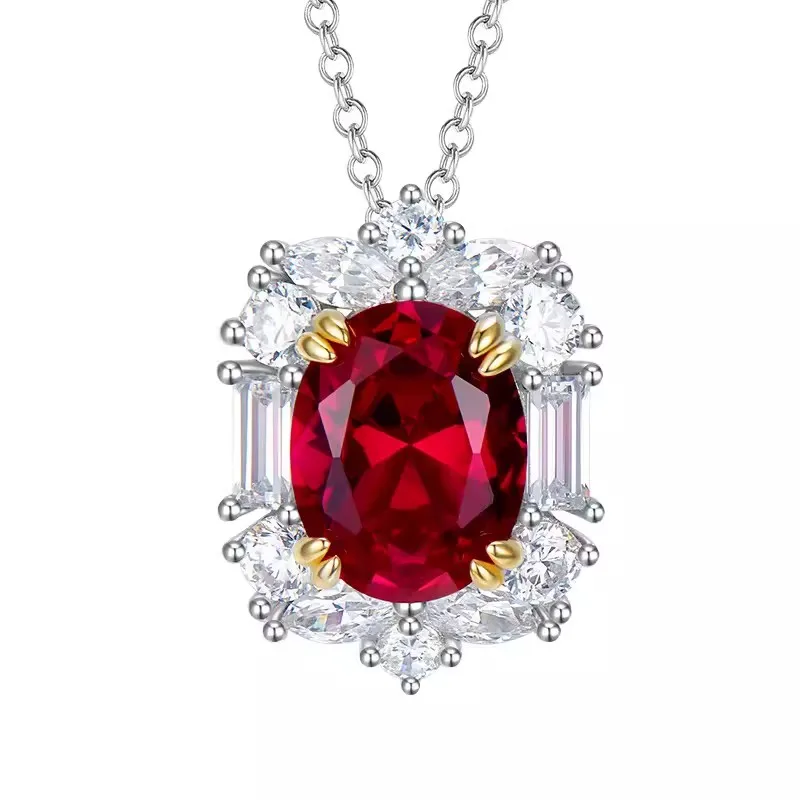 3ct Lab Grown Ruby Necklace For Wowen 925 Silver Plated 18k Gold Necklace