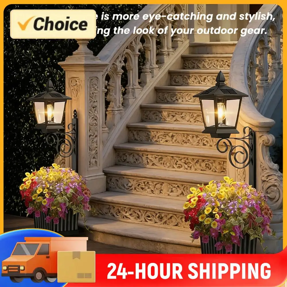 2-in-1 Solar Planter Lamp Waterproof IP54 Vintage Solar Porch Light Auto On/off Sensor for Garden & Patio (No Flowers Included)