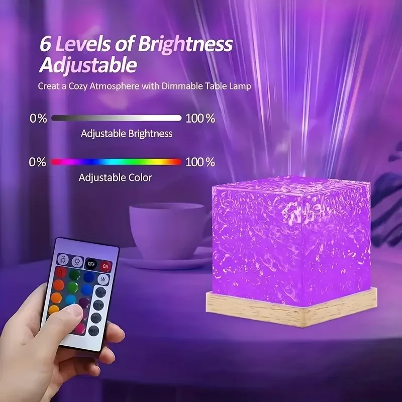 Ocean Wave RGB Aurora Lamp Cube with Remote Control 16 Color Changing Water Light Projector for Bedroom Living Room Wall Decor