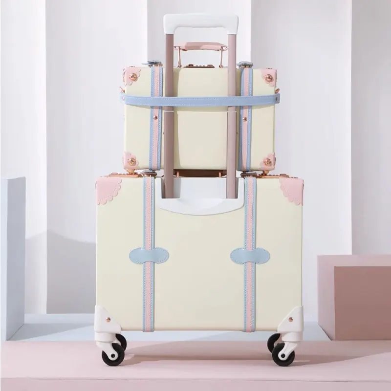 Vintage Suitcase 18 Inch Lightweight PU Password Cabin Case Set Trolley Luggage Universal Wheel Aluminum Magnesium Alloy Tie Rod