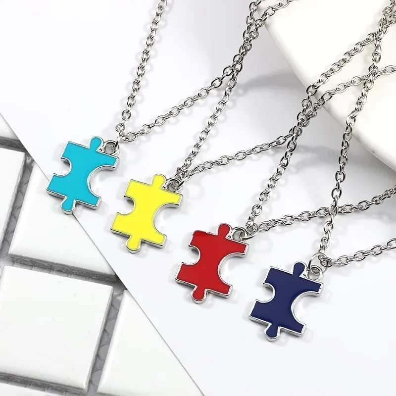 Best Friends Simple Stitching Necklace Irregular Geometric Color Pendant Charm Girl Friendship BFF Jewelry Gift Selection