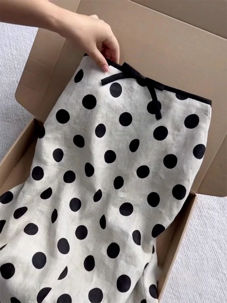 Falda de lunares de talla grande para mujer, falda larga acampanada de cintura alta de verano, falda Midi ajustada elegante francesa minimalista para ir al trabajo