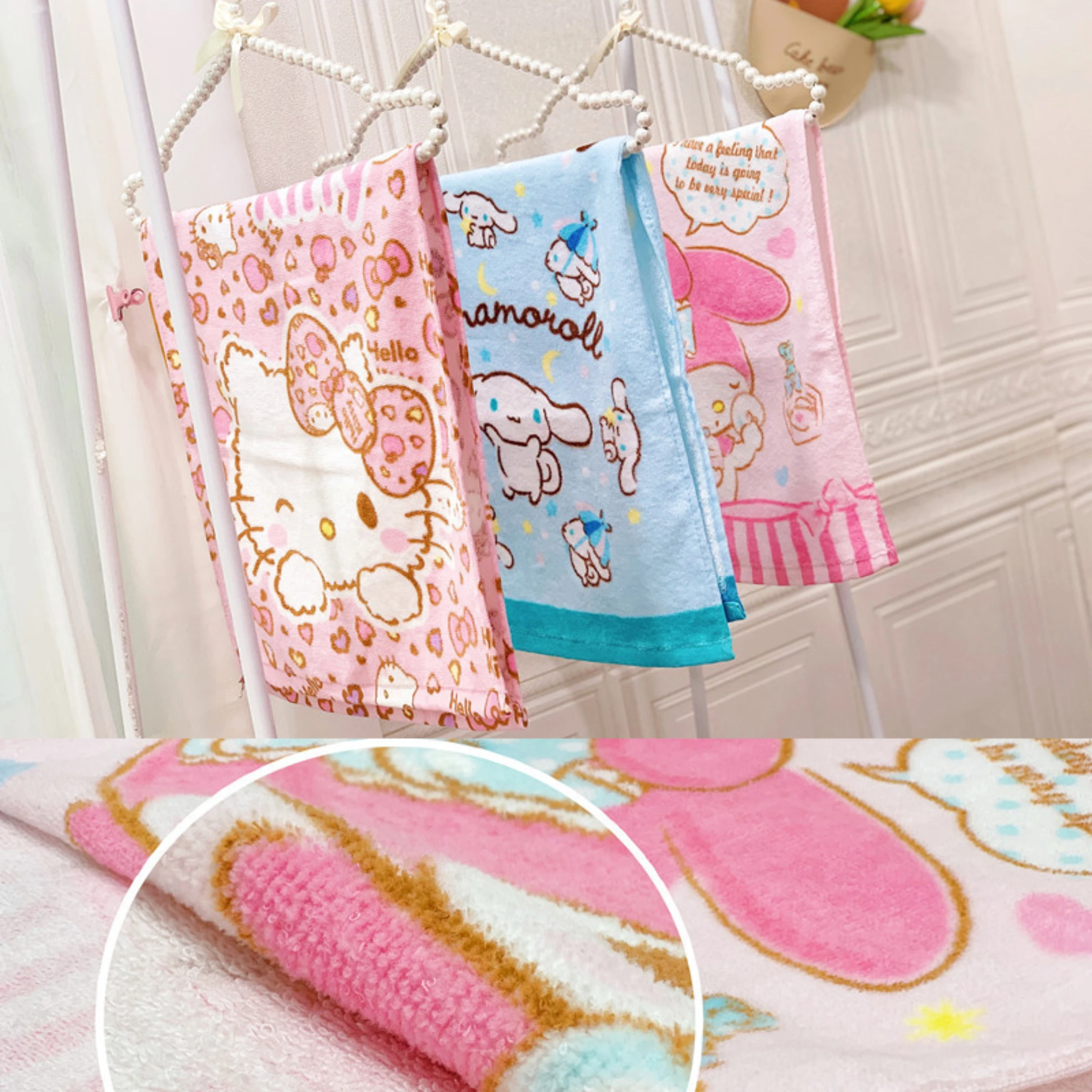 

Kawaii Sanriod Kuromi My Melody Cinnamorol впитывающие детские полотенца для ванной дома аниме игрушка для кухни Толстая быстросохнущая ткань в подарок