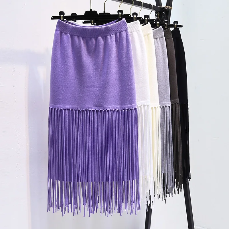 

Women High Waist Straight Tassel Skirt 2023 Autumn New KoreanVersion New Elegant Style Half Length Long Skirt Female