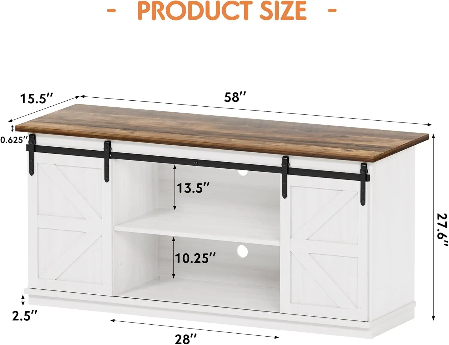 Sideboard Buffet Cabinet, Coffee Bar Storage with Sliding Barn Doors, Shelf for Home Dining Room, 27.5 Height, White