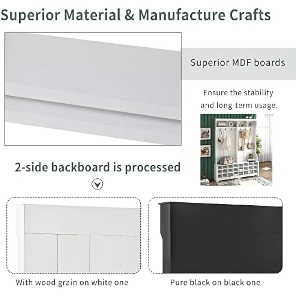 Coat Rack, Modern Style Multiple Function Hallway Coat Rack W/Metal Black Hook, Entryway Wide Hall Tree W/Ample Storage Space