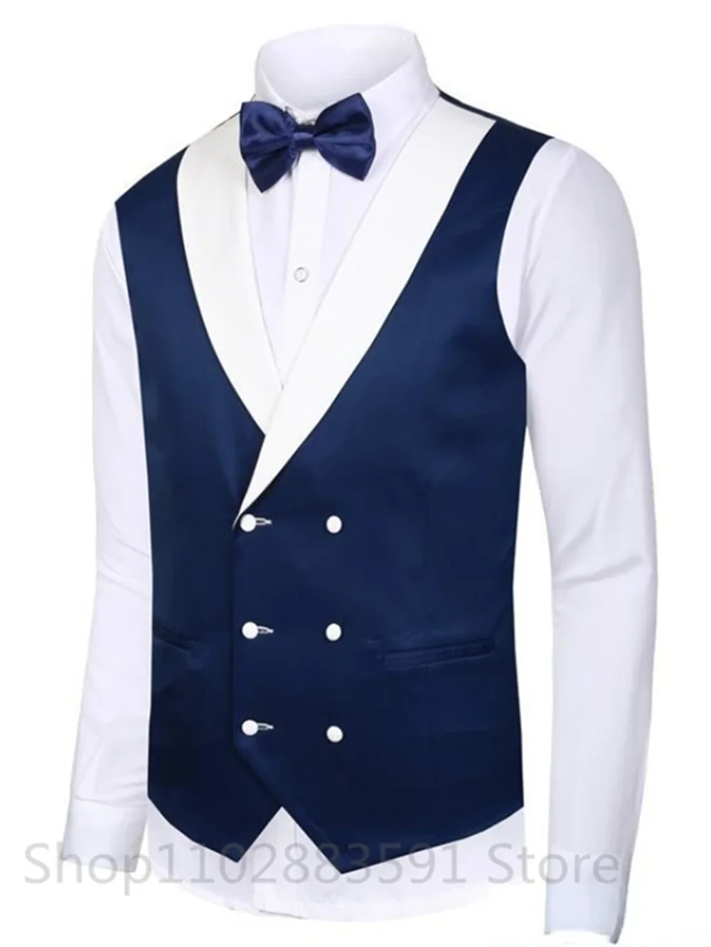 3 Pieces Splicing Men‘s Suits  White Shawl Lapel Casual Tuxedos Suits Men (Blazer+Vest+Pants) For Wedding Groomsmen