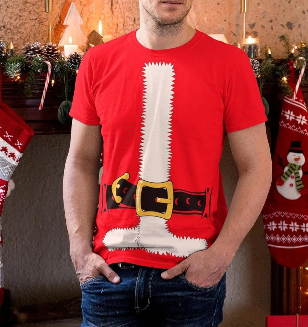 Santa Christmas Costume Men's T-Shirt Jumbo Print Funny Eve Family Matching Santa Elf  Graphic T Shirts Happy Holidays T-shirt