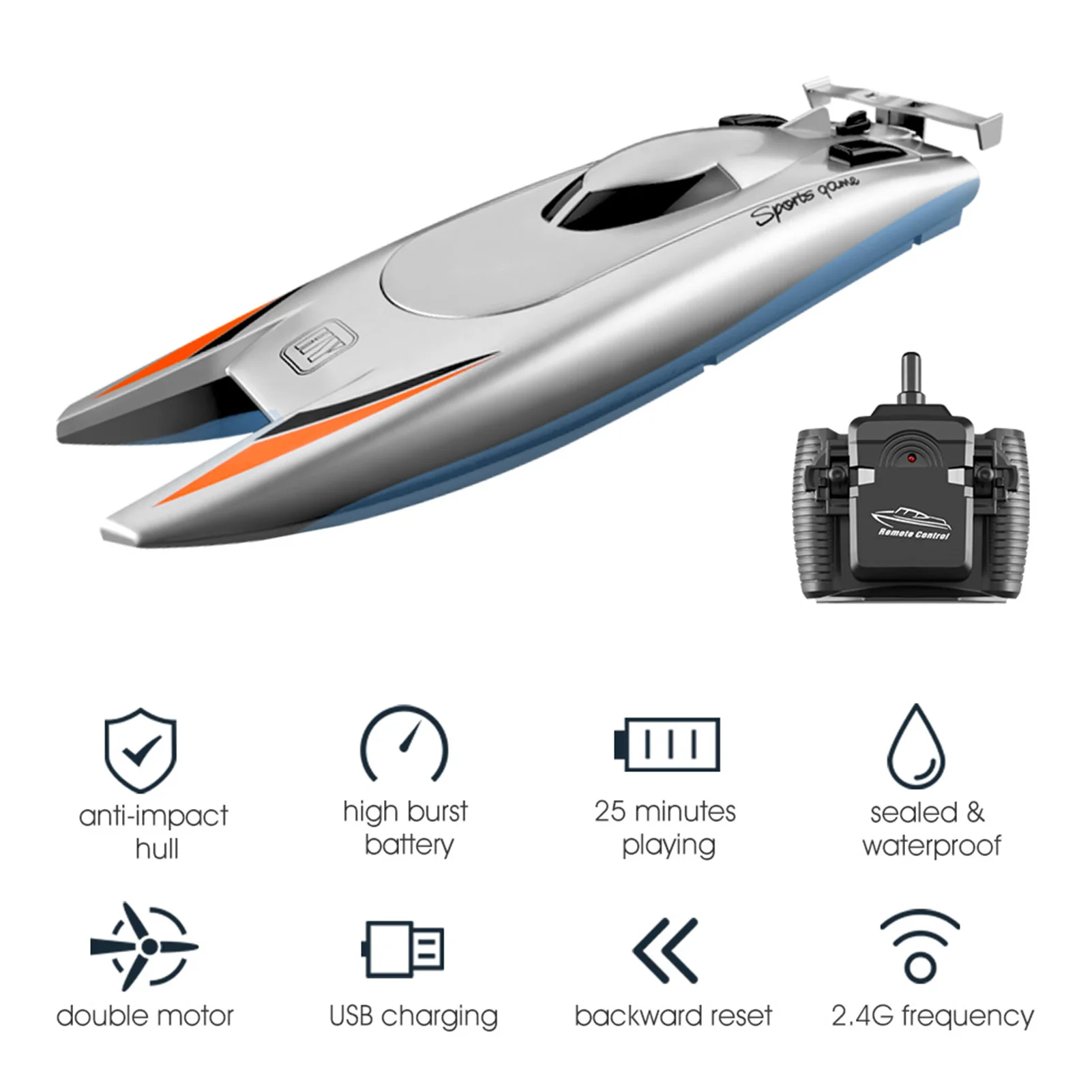 805  RC Boats for Kids Adult 25KM/H High Speed Racing Boat 2 Channels Remote Control Boats for Pools Racing Boat