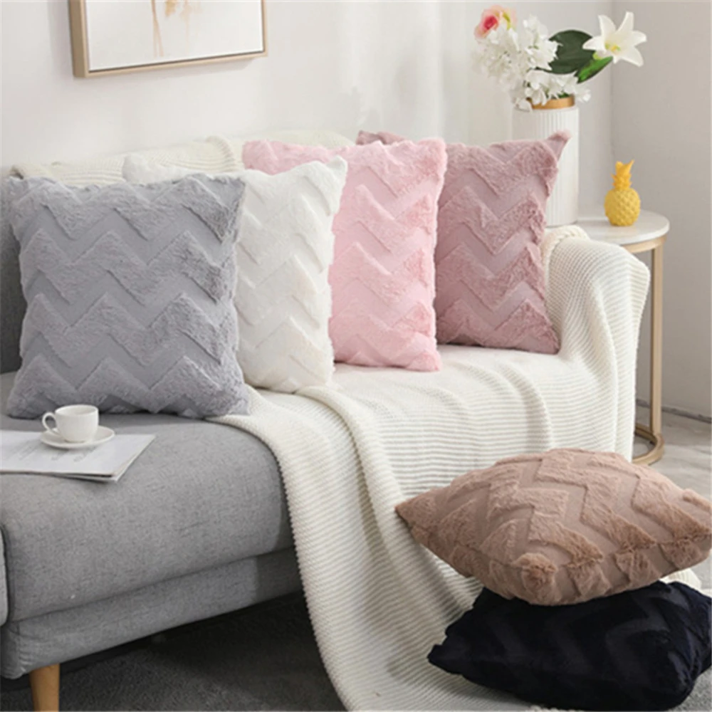 Cushion Room Diamond 60x60 Block Living Decoration Embroidery Cover 40x40 Solid Flush Fur Sofa Pillow Case Moden Home Decor