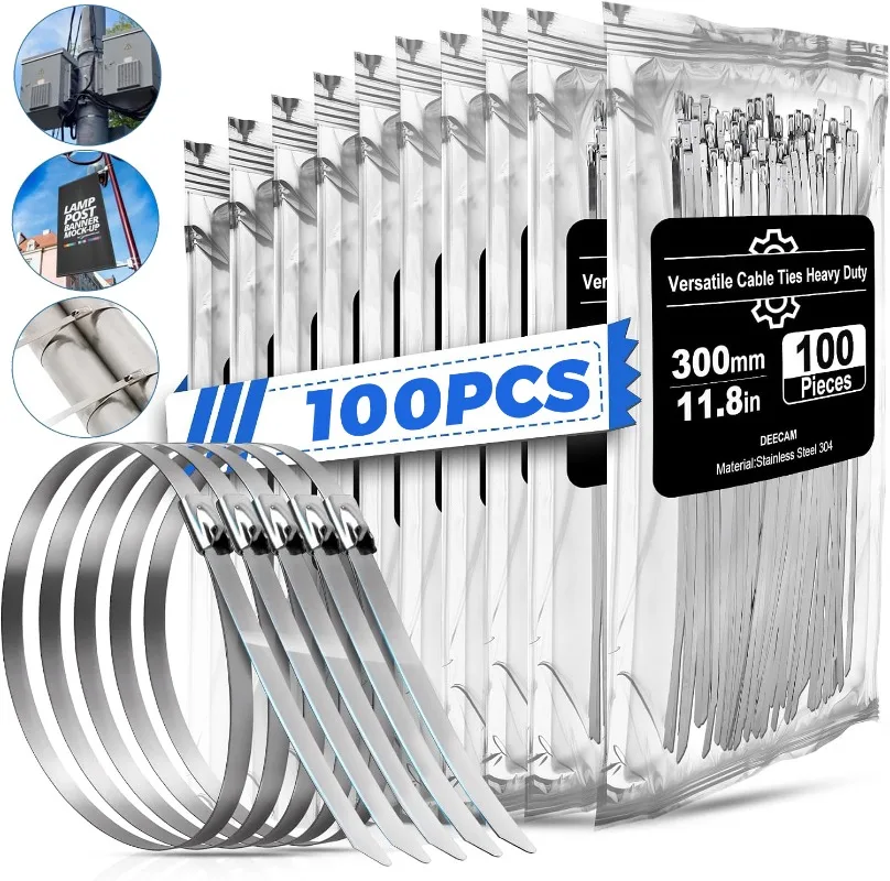 Metal Zip Ties Stainless Steel Cable Ties 4.6mm Heavy Duty Self-Locking Cable Zip Tie Multi-Purpose Exhaust Wrap Locking Ties