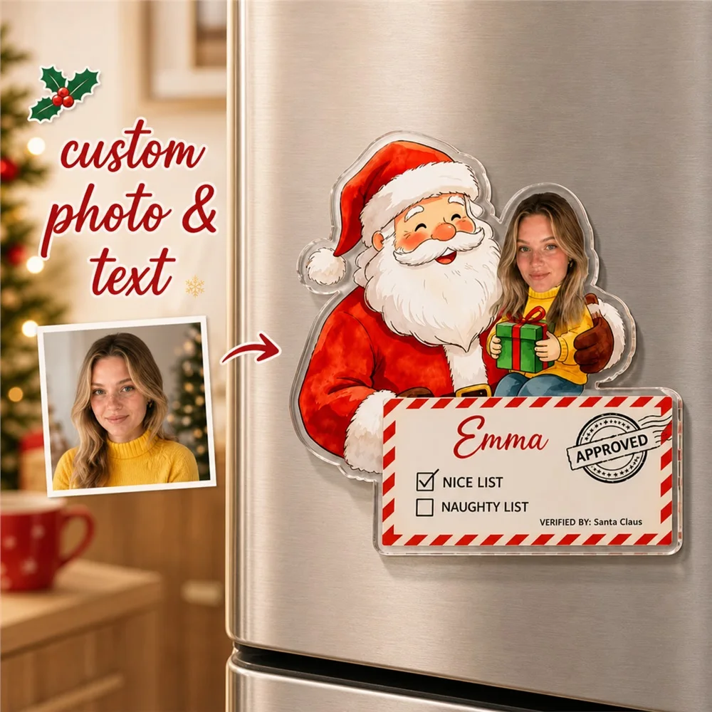 Personalized Photo And Name Christmas Refrigerator Magnet,Nice List Keepsake For Holiday Kitchen Decor,Gift For Family,Friends