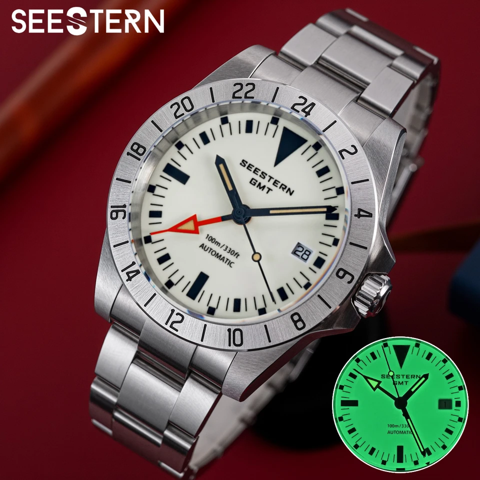 SEESTERN Relógio Masculino GMT Automático NH34 Movimento Safira