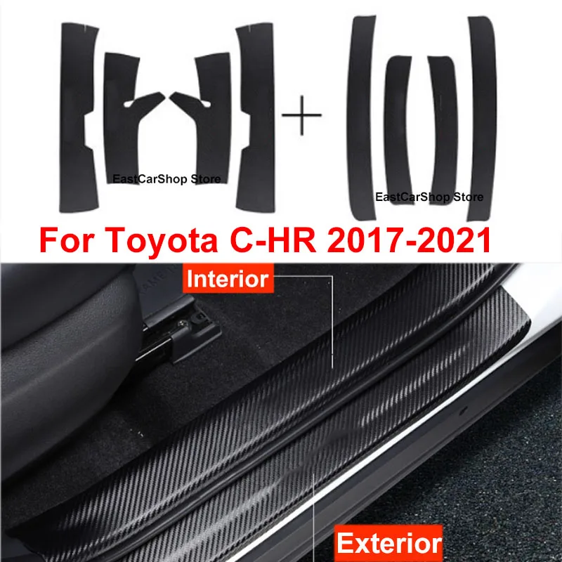 

Car Door Sill Carbon Fiber PU Leather Sticker Scuff Plate Guards Welcome Pedal for Toyota C-HR CHR 2021 2020 2019 2018 2017