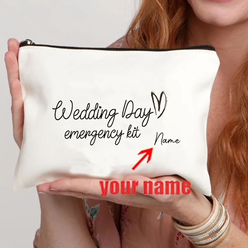 Custom Name Wedding Day Emergency Kit for makeup Bag |, Zipper Closure, Lightweight, Fade Resistant, Foldable, Machine Washable