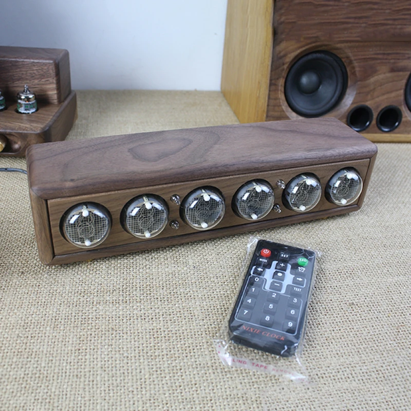 

Роскошные деревянные часы Nixie Tube: цифровые настольные часы с подсветкой и будильником, ретро-часы с люминесцентными трубками, из черного ореха, идеи подарков