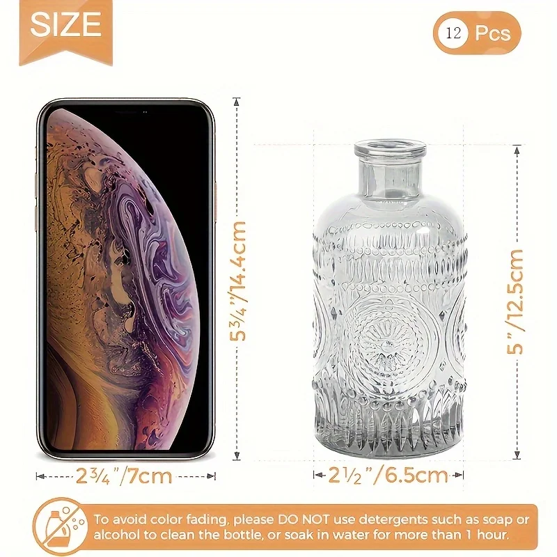 12 Pack Clear Glass Bud Vases, Small Vases For Flowers, Vintage Glass Bottles For Home Office Decor, Centerpieces For Wedding