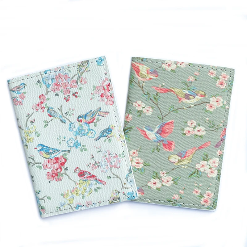 

Flowers and Birds Women Passport Cover PU Leather Multifunction Credit Card Purse Passport Holder Plane Ticket Organizer Case