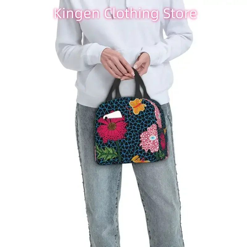 Yayoi Kusama Flowers Insulated Lunch Bag for Women Resuable Abstract Art Cooler Thermal Lunch Box Office Picnic Travel