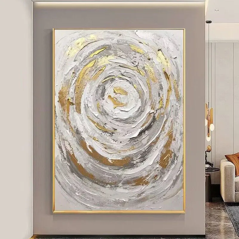 Nordic AbstractionThe Golden Whirlpool Hand Drawn Oil Painting Wall Art Canvas Living Room Bedroom Porch Hanging Mural Sofa Back