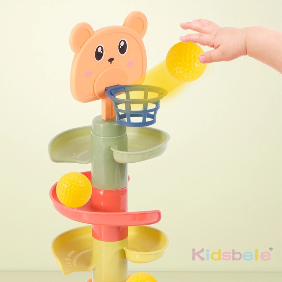 Brinquedo montessori de torre de bola para bebês de 6 a 18 meses, rampa de bola rolante para coordenação olho-mão e jogo sensorial
