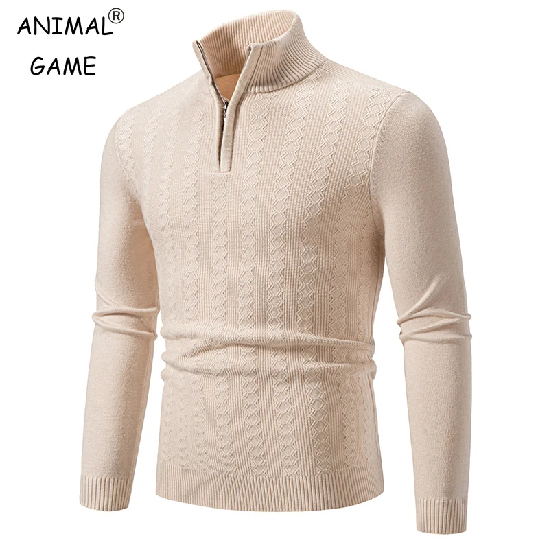 New Men's Sweatwear Solid Color Pullover Sweaters Half Zipper Warm Coats V-neck Long Sleeve Knitted Sweatshirts Winter Top