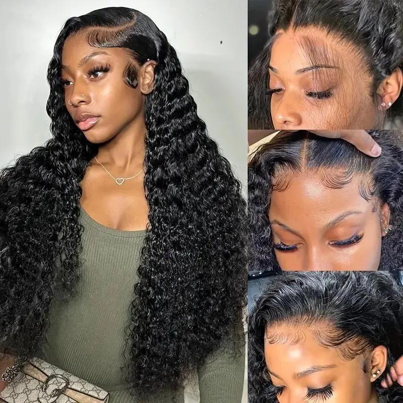 18 38 Inches 5x5 Glueless 13x6 Lace Front Deep Wave Curly 150% Natural Black Frontal Full Wig For Women Human Hair Wigs