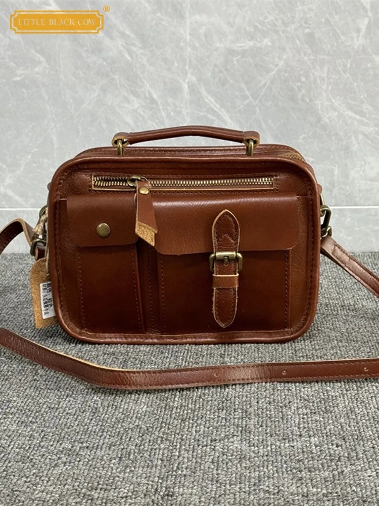 

Men Tote Handabg Zipper Multi Pockets Cowskin Genuine Leather Single Fashion Outside Mens Designer Casual Shoulder Crossbody Bag