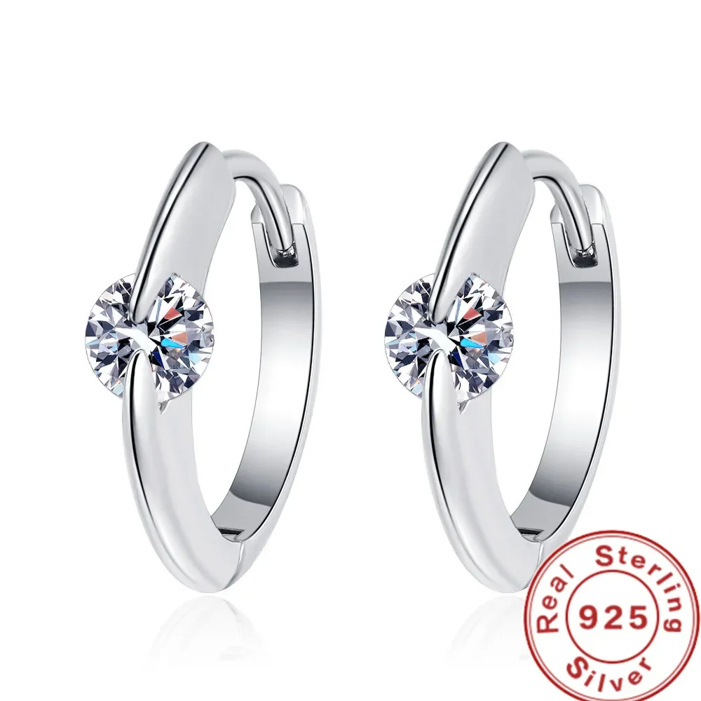 

925 Sterling Silver Smooth Crystal Circle Hoop Earrings For Women Wedding Party Jewelry Gift Female Pendientes Accessory