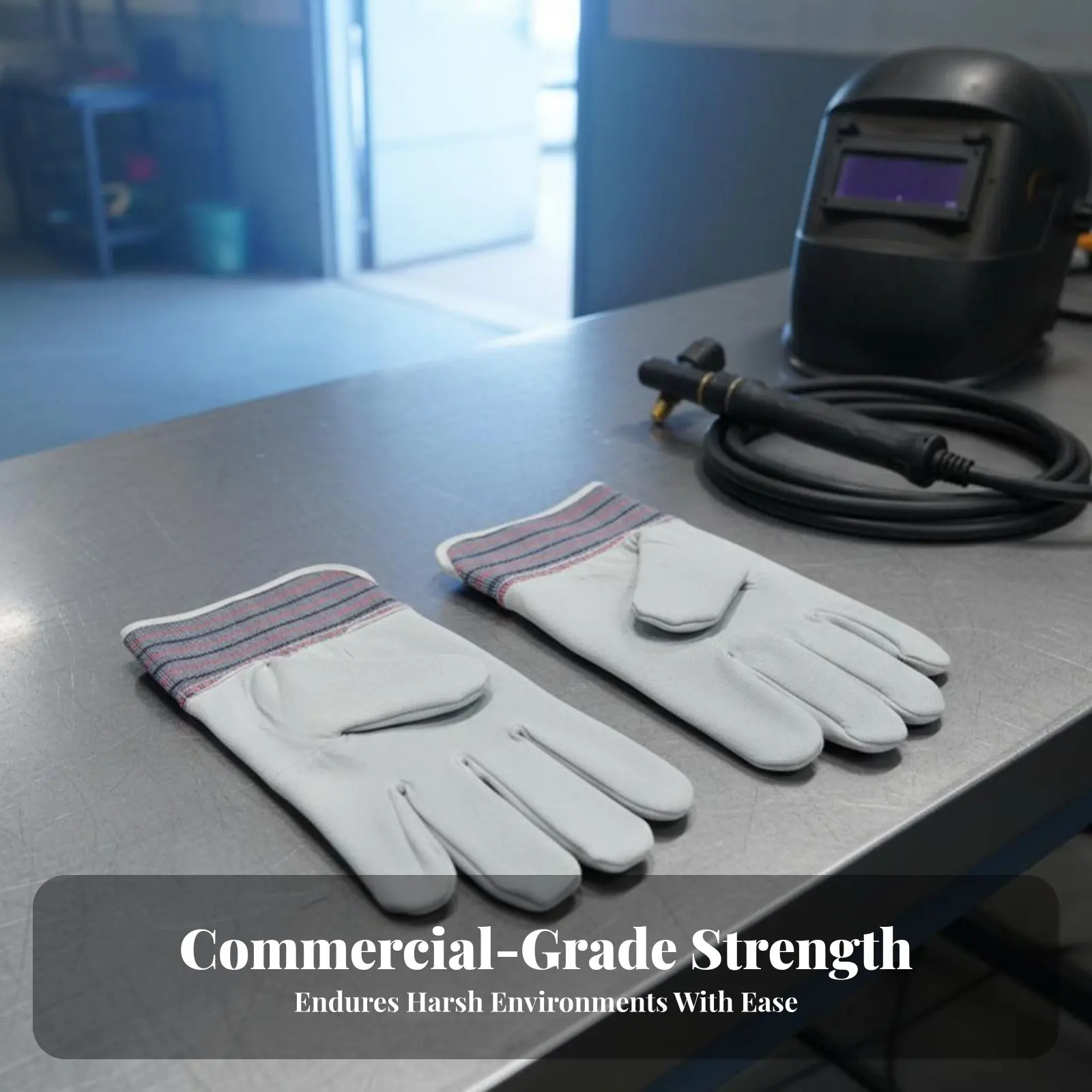 Sheepskin Full Palm Work Gloves, Striped Canvas Welding Gloves, Anti-Cold, Cut Resistant, Thickened Protective Gloves