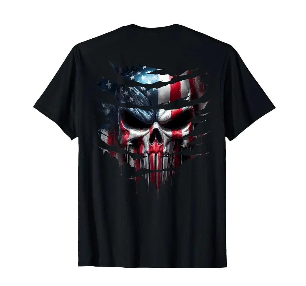 

Футболка с рисунком американского черепа и патриотическим флагом США — мягкая хлопковая футболка большого размера, удобная посадка, стильный дизайн