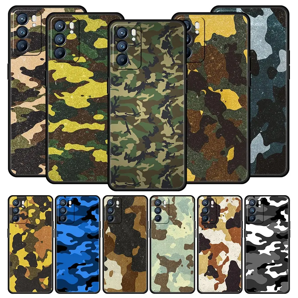 

Colour Camouflage Black Camo Phone Case For Oppo Find X5 A54 A53 A52 A9 2020 A15 A95 A16 A76 A74 A12 Reno7 SE Reno6 Pro 5G Cover