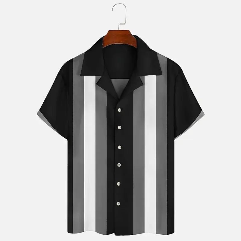 

Fashion Stripe Print Shirts For Men Business Casual Summer Short Sleeve Button T-Shirt Comfortable Lapel Loose Top Men's Clothes