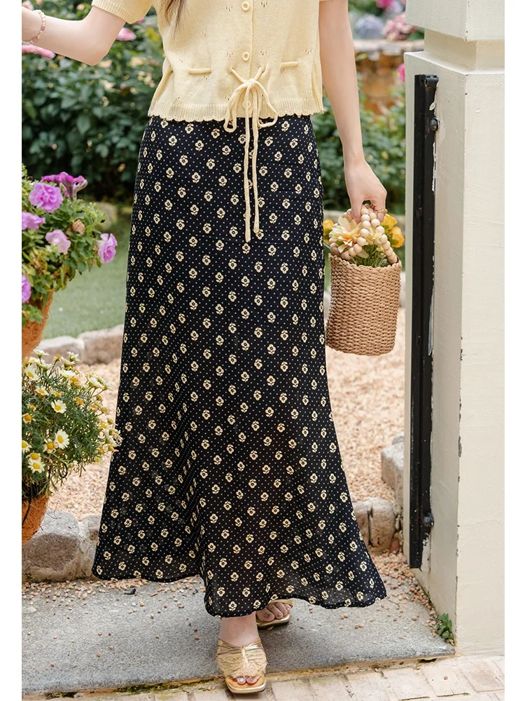 

Stunning Bla Floral A-Line Skirt Women's Summer 2025 New High Waist Cotton Gauze Skirt Casual Vintage Sle